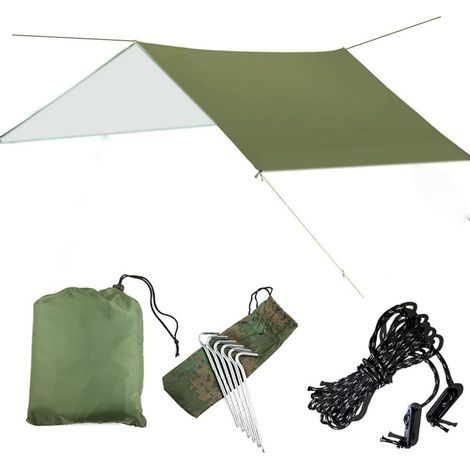 Wasserdichtes, Uv-beständiges Zelt (3 M X 3 M), Uv-beständige Plane, Strandzelt, Unterstand, Campinghängematte, Regenschutz, Campingmarkise, Abspannleinen Und Heringe Inklusive Zum Wandern Und Trekkin