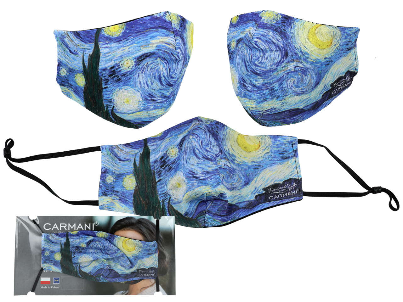 Schutzmaske - V. Van Gogh, Sternennacht (schwarzes Gummiband) (carmani)