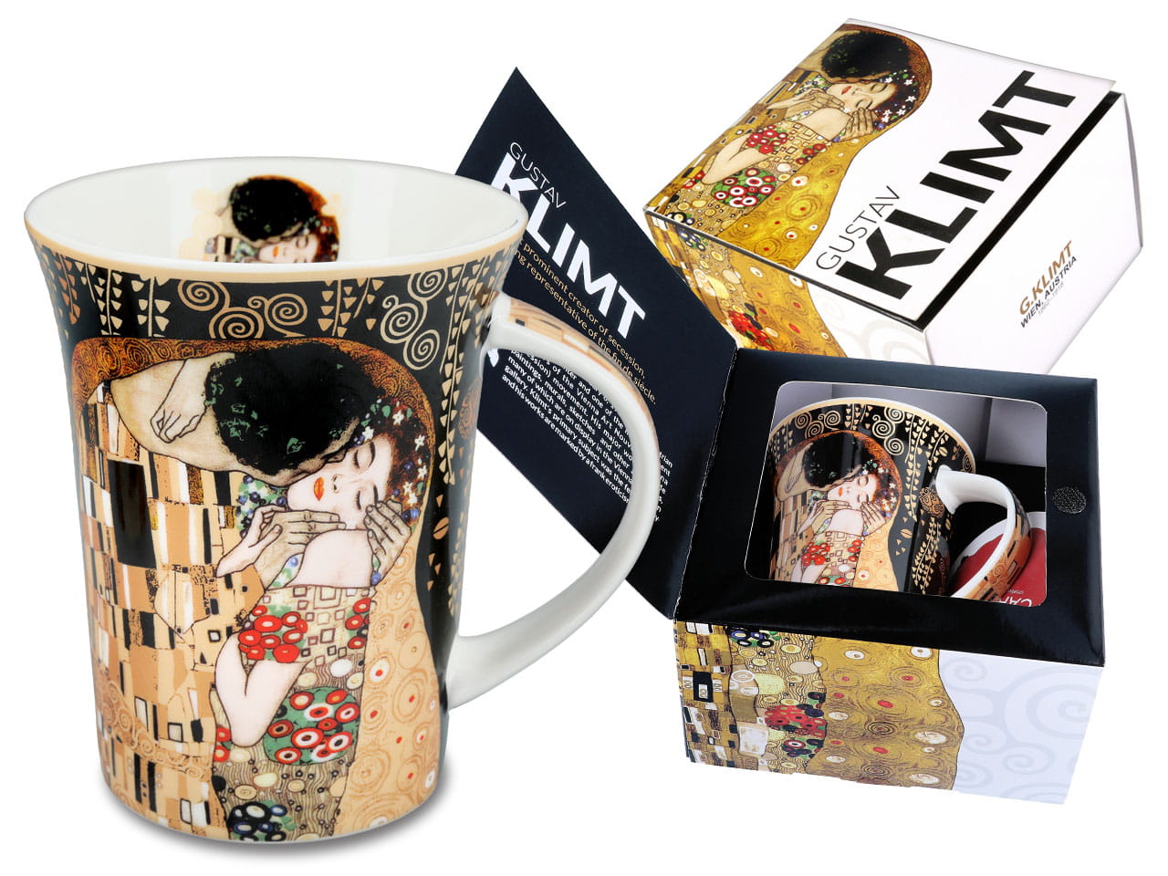 Carmani, Tasse – Gustav Klimt. Der Kuss (schwarzer Hintergrund)