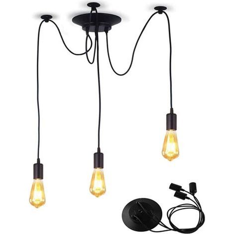 Spider-pendelleuchte – Retro-industrie-stil, Schwarzer Schirm – E27-fassung – 1,5 M Verstellbares Kabel – 3 Arme