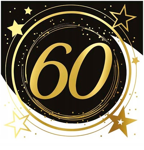 Papierservietten Zum 60. Geburtstag, Gold/schwarz, 33x33cm, 12 Stück.