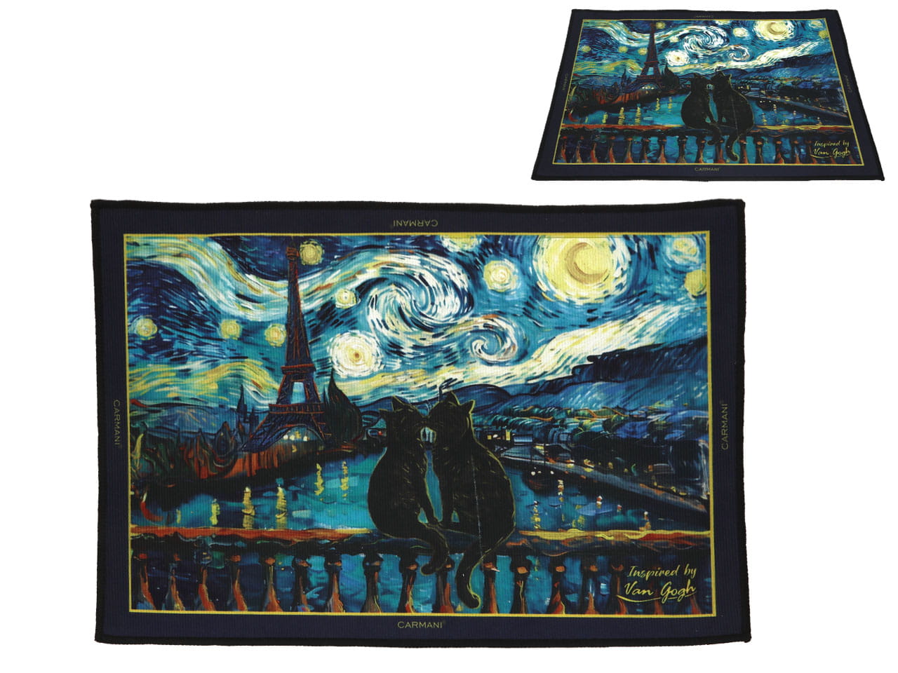 Carmani, Nachttischvorleger 60x40cm - Inspiriert Von Van Gogh/sternennacht Und Katzen