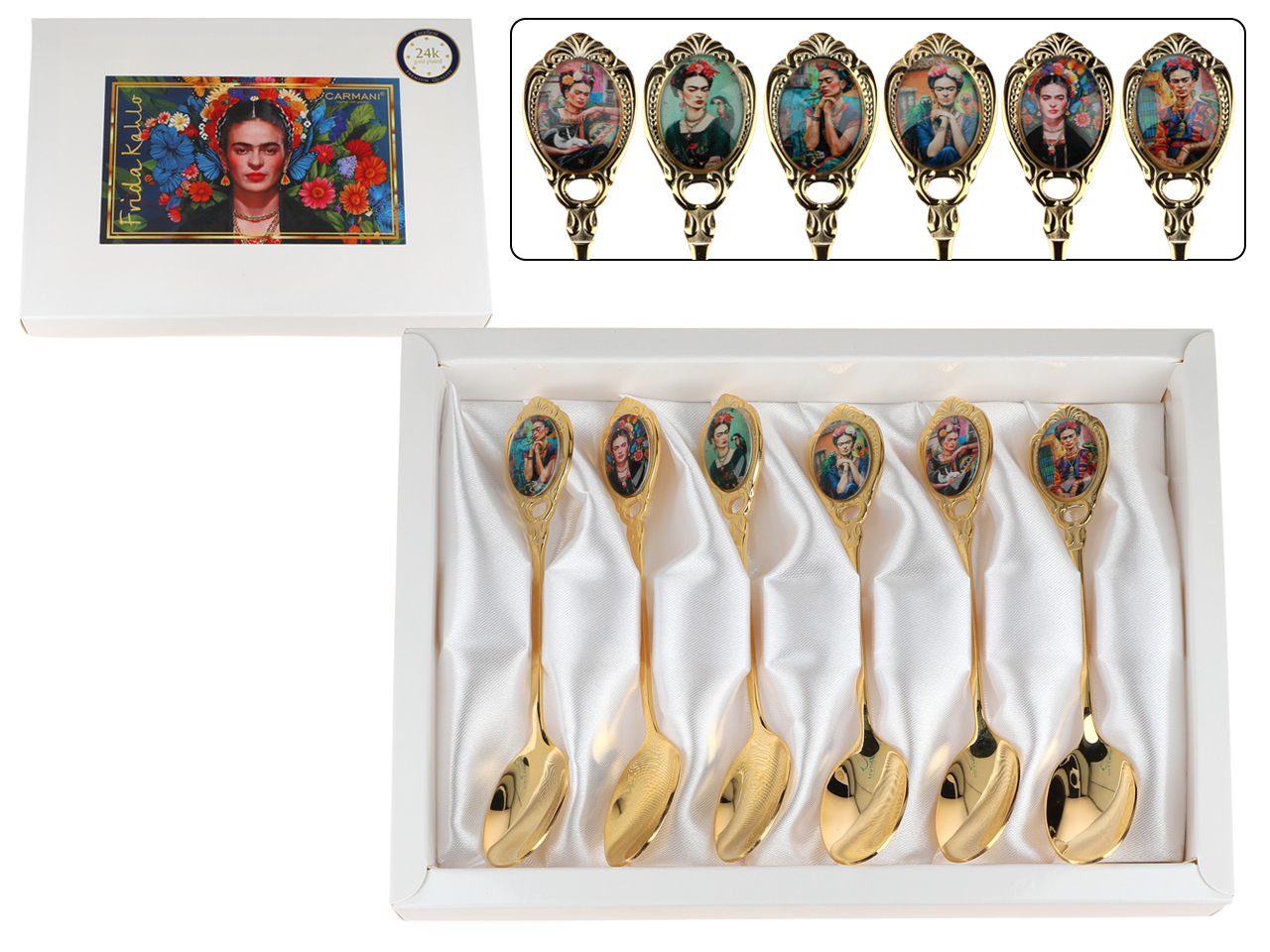 Carmani, Vergoldete Teelöffel – Frida Kahlo (6-teiliges Set)