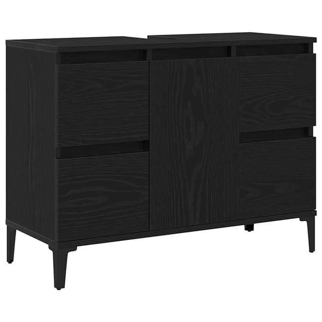 vidaXL Waschbeckenschrank mit Tür Schwarz Eichen-Optik 80 x 33 x 60 cm 862814