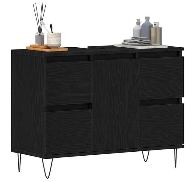 vidaXL Waschbeckenschrank mit Tür Schwarz Eichen-Optik 80 x 33 x 60 cm 862894