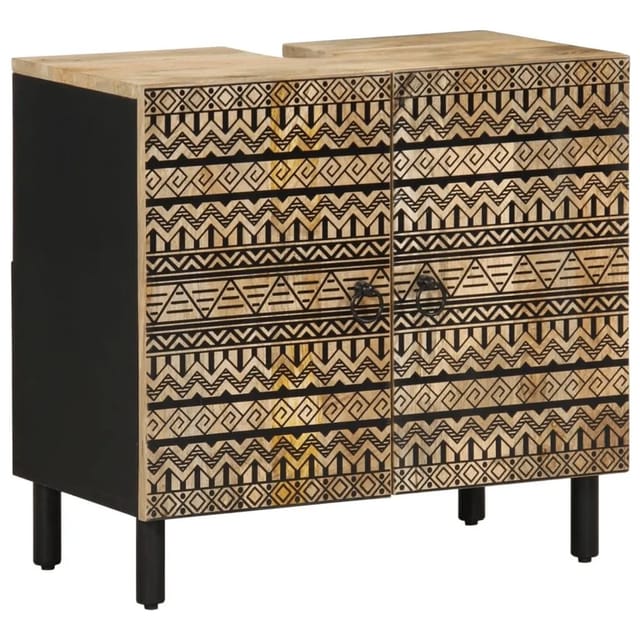 vidaXL Waschbeckenunterschrank Schwarz 62x33x58 cm Massivholz Mango 4018647