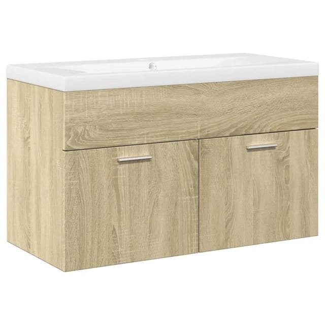 vidaXL Waschbeckenunterschrank mit Einbaubecken Sonoma-Eiche 3324984