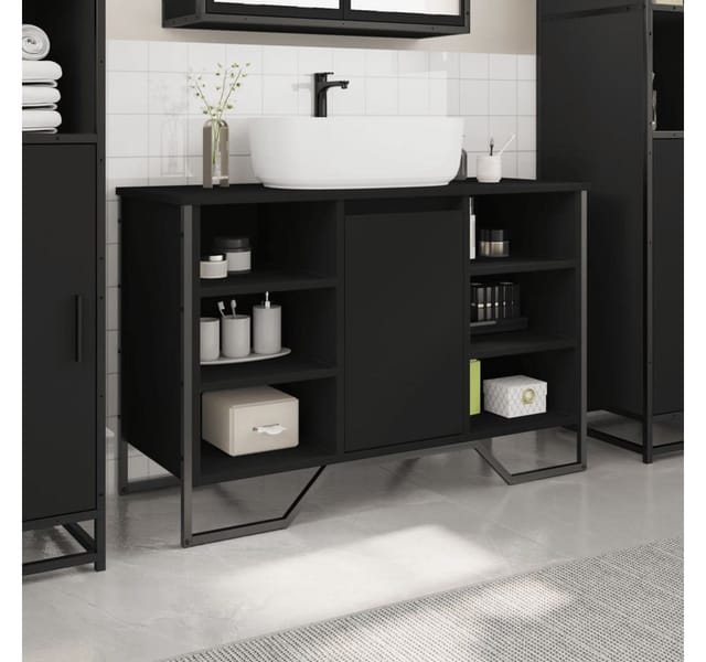 vidaXL Waschbeckenunterschrank Schwarz 91x35x60 cm Holzwerkstoff 848664