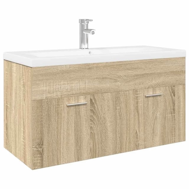 vidaXL Waschbeckenunterschrank mit Einbaubecken Sonoma-Eiche 3325016