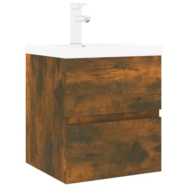 vidaXL Waschbeckenschrank mit Einbaubecken Räuchereiche Holzwerkstoff 3152861