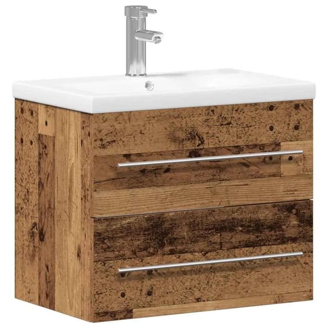 vidaXL Waschbeckenschrank 2-Tlg Altholz Engineered Holz und Keramik 3332496