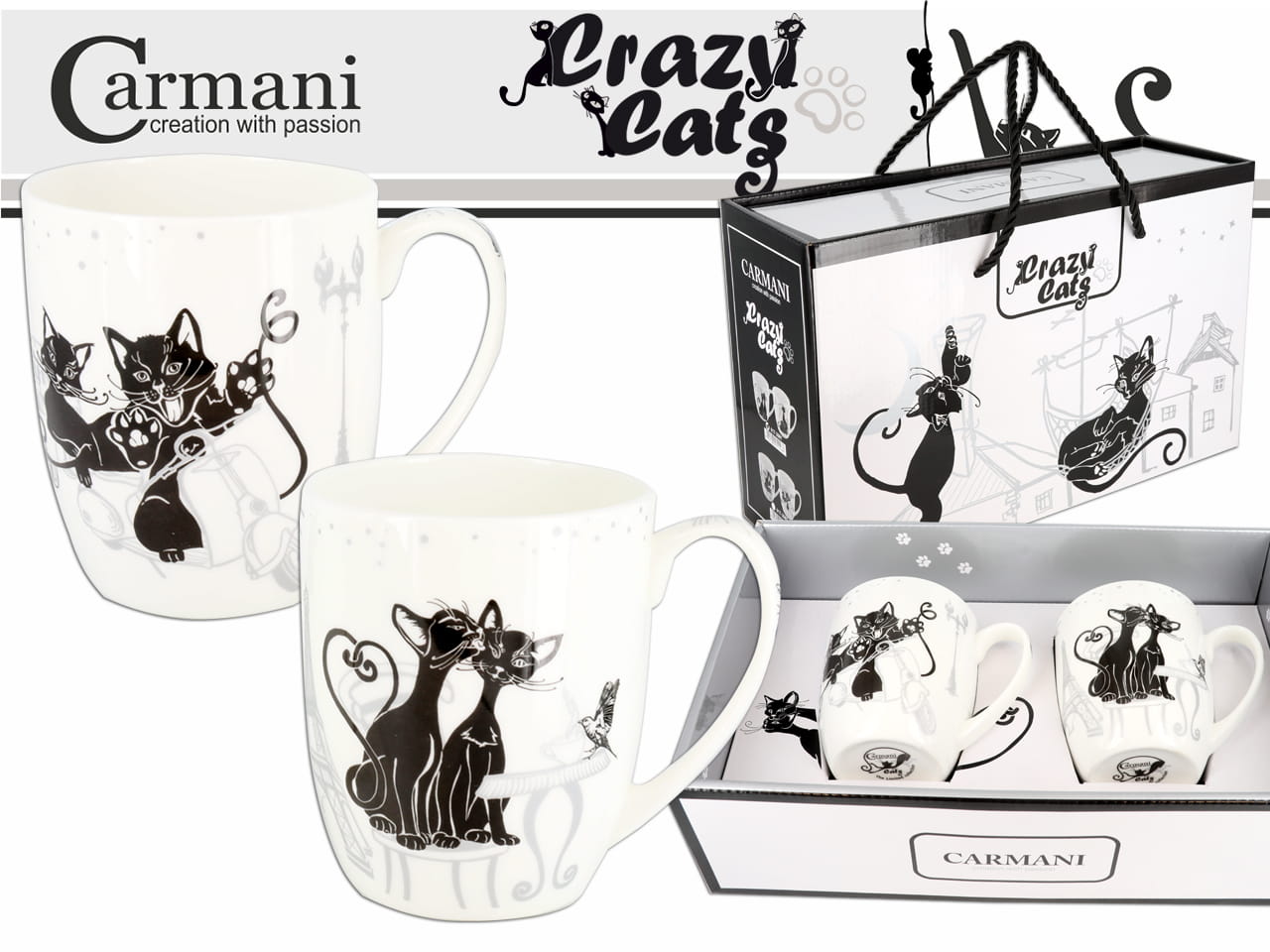 Carmani, 2er-set Tassen – Katzen, Crazy Cats