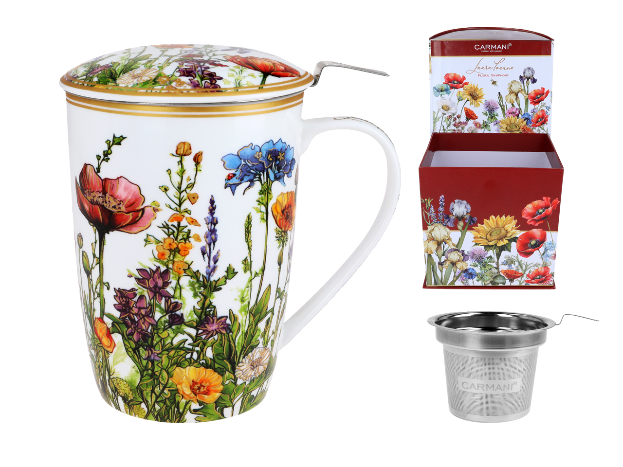 Carmani, Tasse Mit Siebeinsatz Und Deckel, 600 Ml – Laura Lozano/flower Meadow