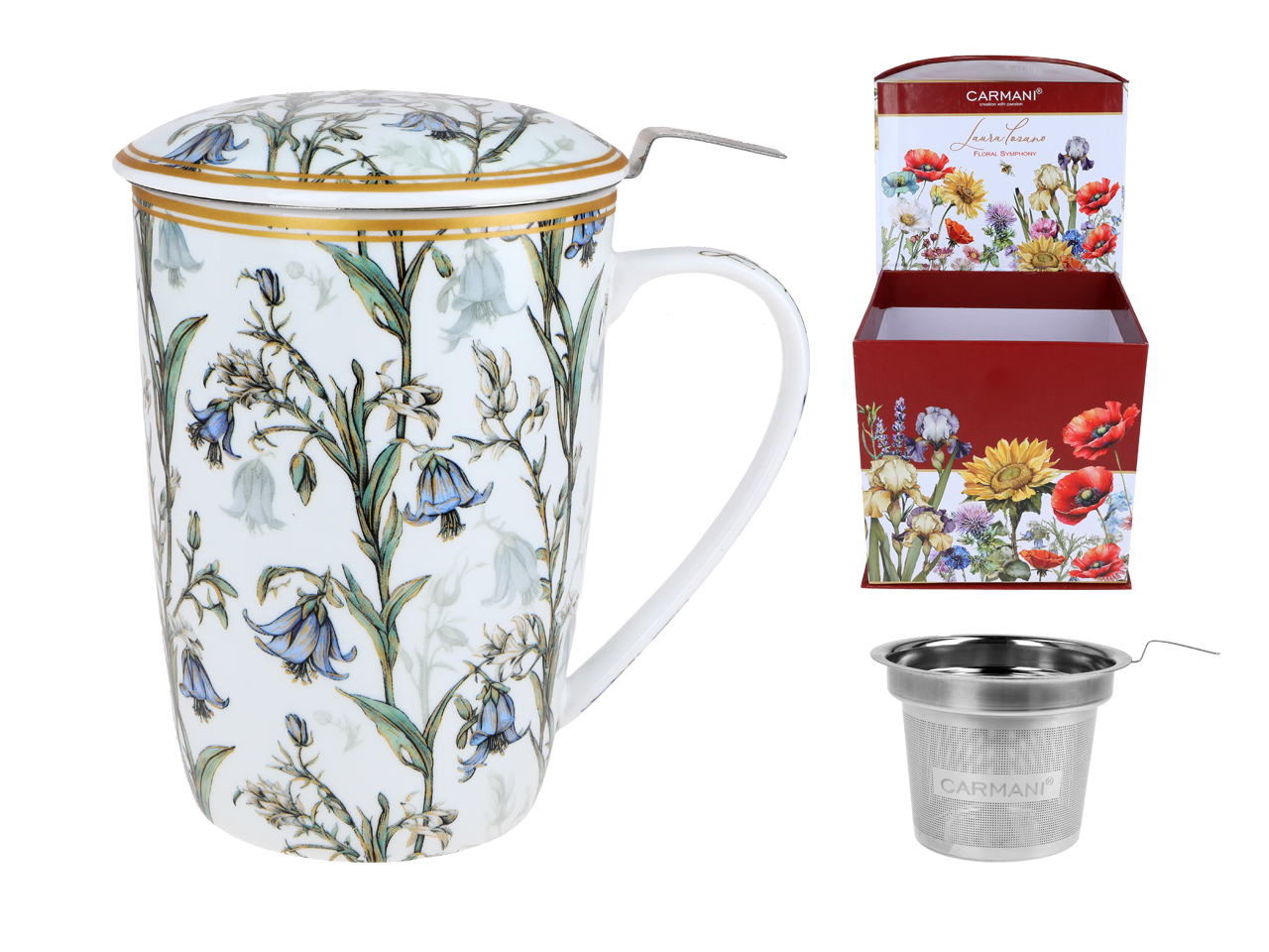Carmani, Tasse Mit Siebeinsatz Und Deckel 600 Ml - Laura Lozano/bellflowers