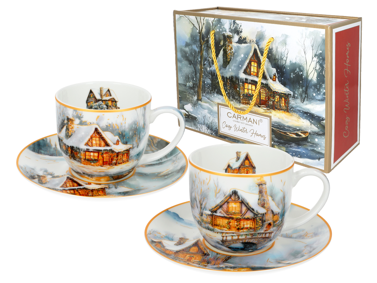 Carmani, 2er-set Tassen 240 Ml + Untertassen – Home In The Embrace Of Winter