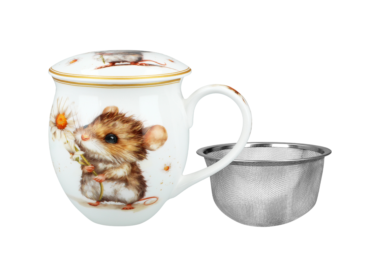 Carmani, 430 Ml Töpfchenbecher Mit Sieb Und Deckel - Maus Im Garten