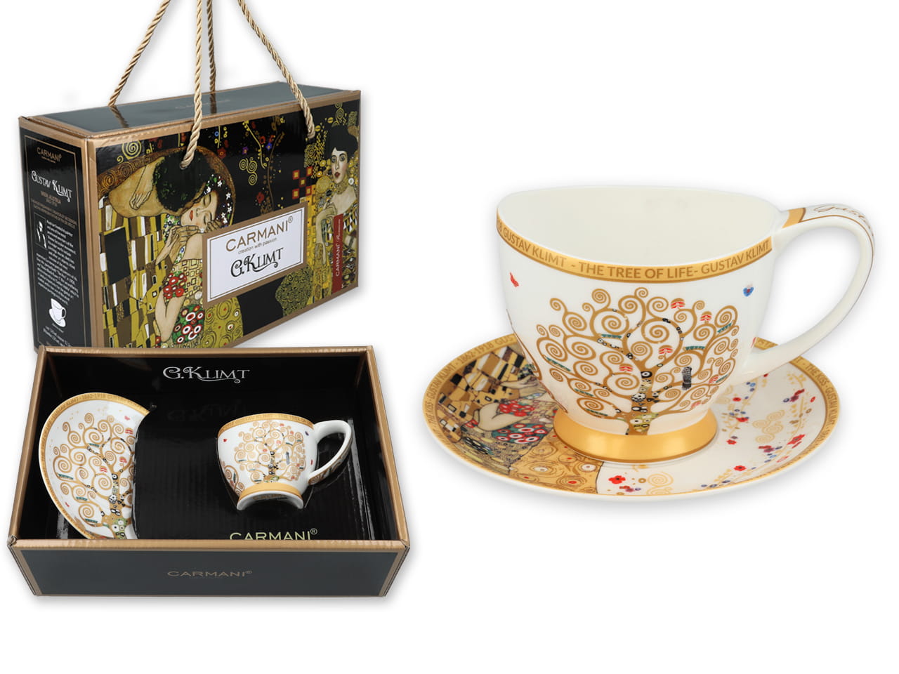 Carmani, Espressotasse Mini Vanessa 90 Ml – Klimt/lebensbaum, Weißer Hintergrund