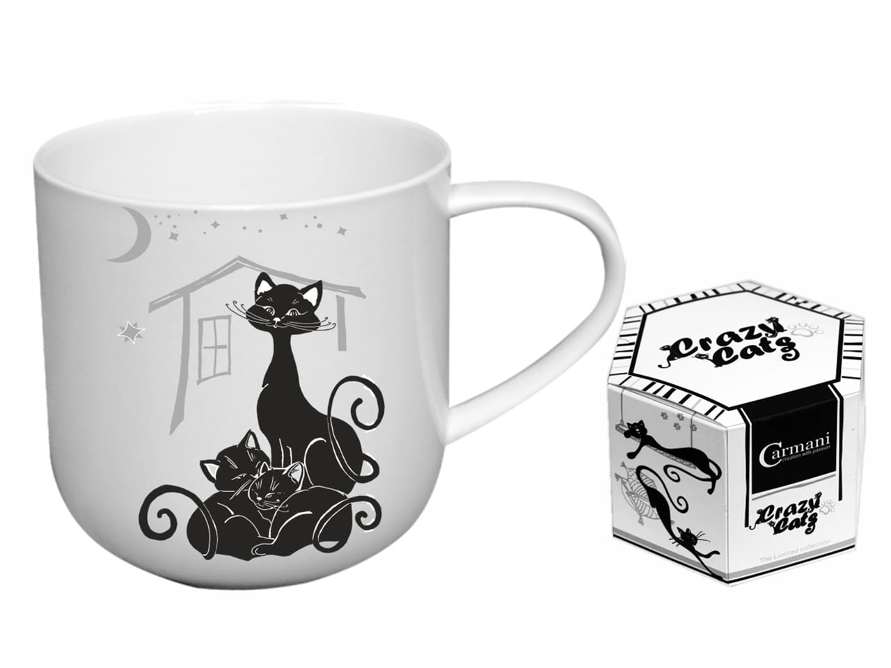 Carmani, Tasse Mit Verrückten Katzen – Katzen/katzenfamilie, Schwarz-weiß