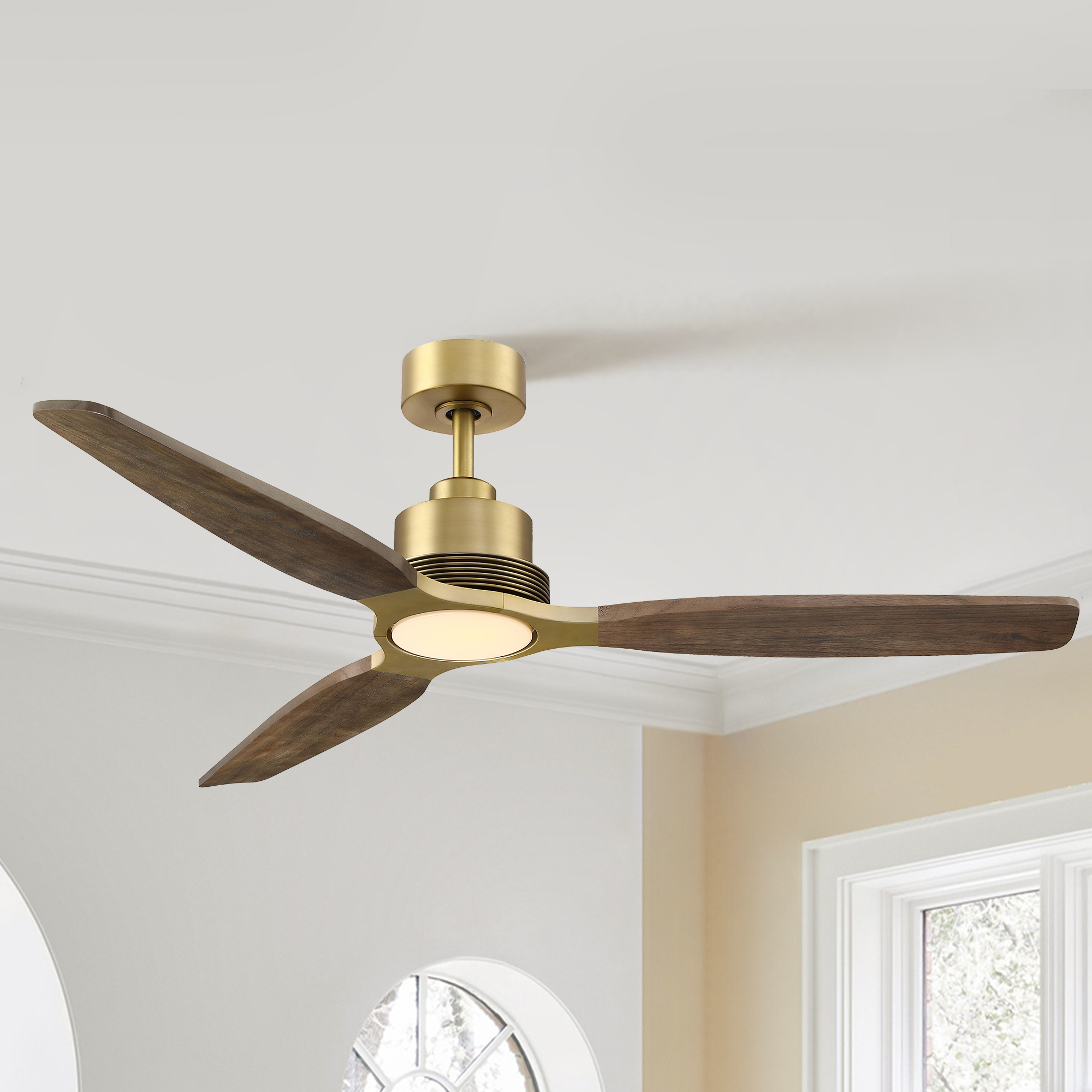Parrot Uncle 142 Cm Deckenventilator Mit Licht, 3 Holzflügel Aus Paulownia-holz, Leiser Dc-motor 31 W, Led, 6 Geschwindigkeiten, Fernbedienung, Sommer-/winterfunktion, Messing