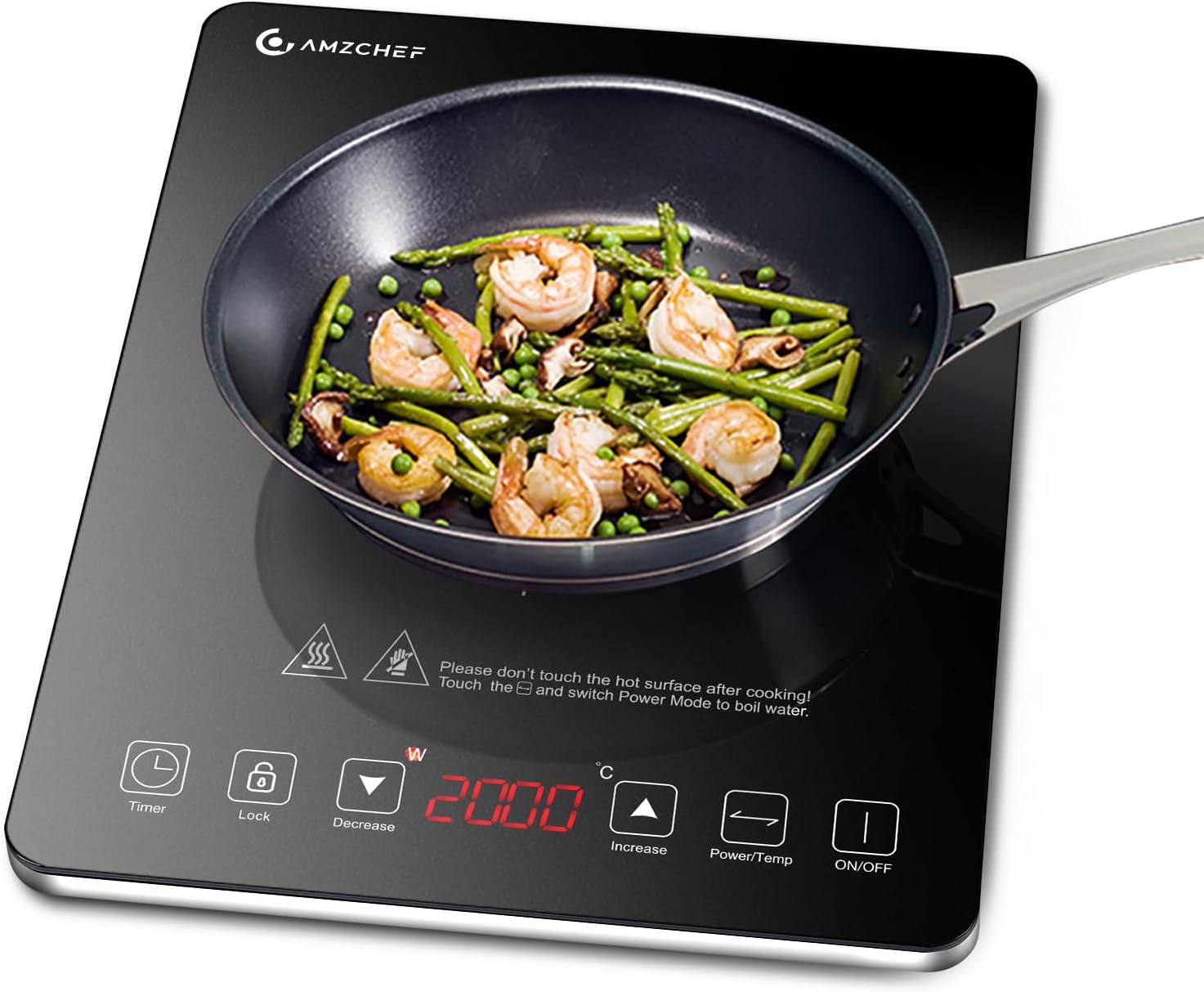 Induktionskochfeld 1 Platte, Kochplatte Induktion Mit Ultradünnem Design, 20-temperaturstufen Und 20-leistungseinstellung, 2000w Induktionskochplatte Mit 3-stunden-timer, Sicherheitsschloss