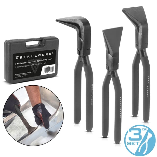 STAHLWERK Falzzangen Set 0 45 90 Grad Abkantzange Blechzange 60 mm