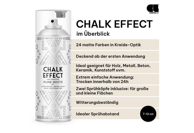 COSMOS LAC Kreidefarbe Spray Chalk Effect Hochwertige Chalky Kreidesprühfarbe Farbspray Spray Paint Farbe Reinweiß