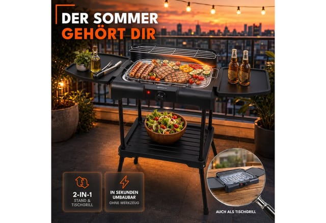 Sommertal BBQ231 Elektrogrill 2200W 2In1 Tischgrill mit Standfuß