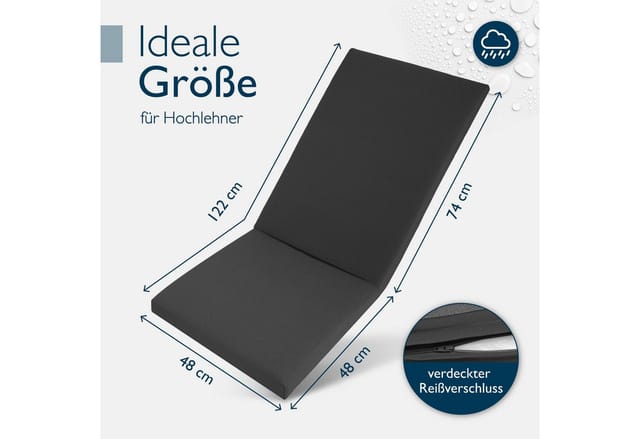Beautissu QD-HL Hochlehner 122x48x5,5cm Anthrazit