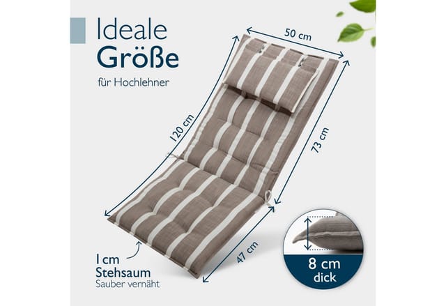 Beautissu Sun-HL Hochlehner 119x50x8cm Beige-Weiß-Gestreift