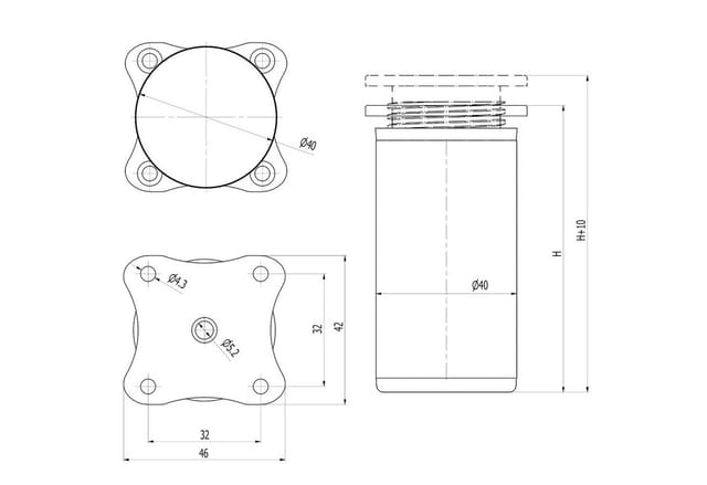 SOTECH Möbelfuß DAP Ø40 mm Höhe 60 mm Silberoptik Eloxiert Höhenverstellbar