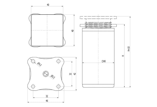 SOTECH Möbelfuß DAK 40 x 40 mm Höhe 80 mm Silberoptik Eloxiert Höhenverstellbar