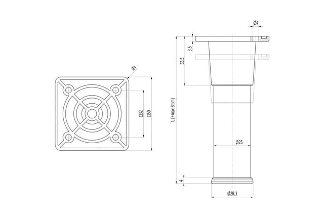 SOTECH 4er Set Möbelfüße ALFA Ø25 mm Höhe 70 mm Chrom Poliert