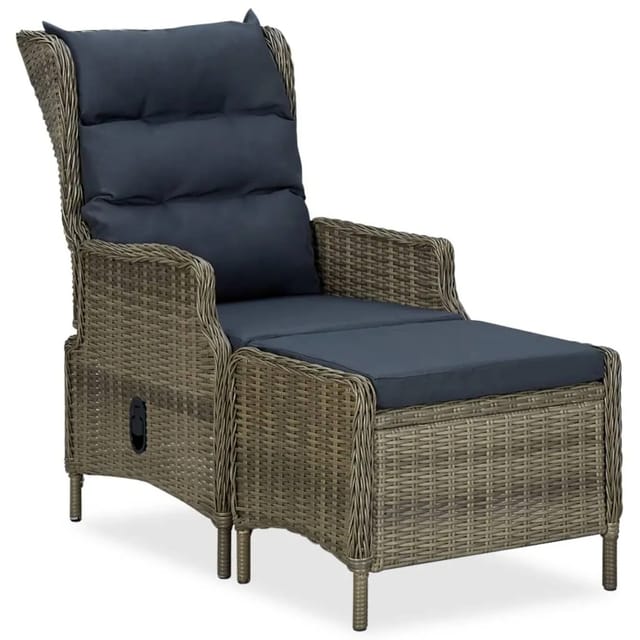 vidaXL Verstellbarer Gartensessel mit Fußhocker Poly Rattan Braun 313305