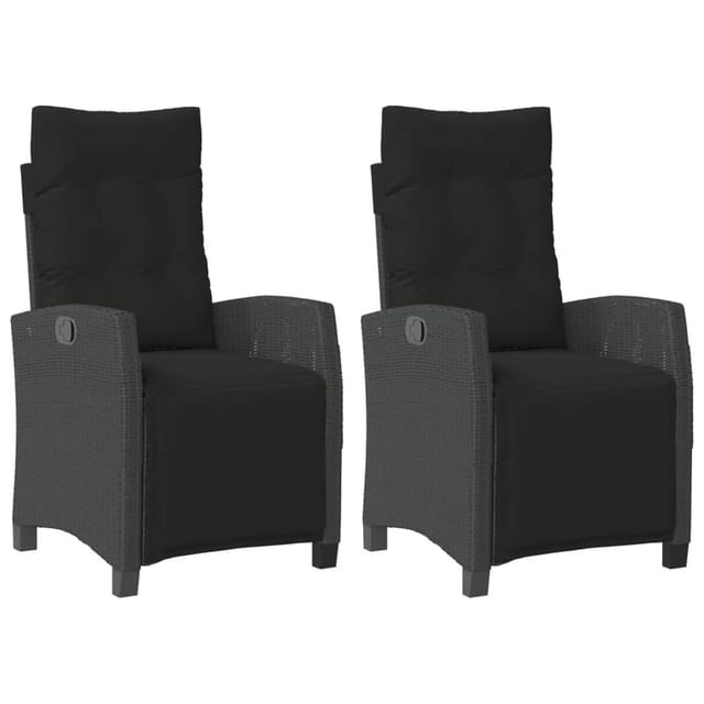 vidaXL Gartensessel mit Fußteil 2 Stk Verstellbar Schwarz Poly Rattan 365241