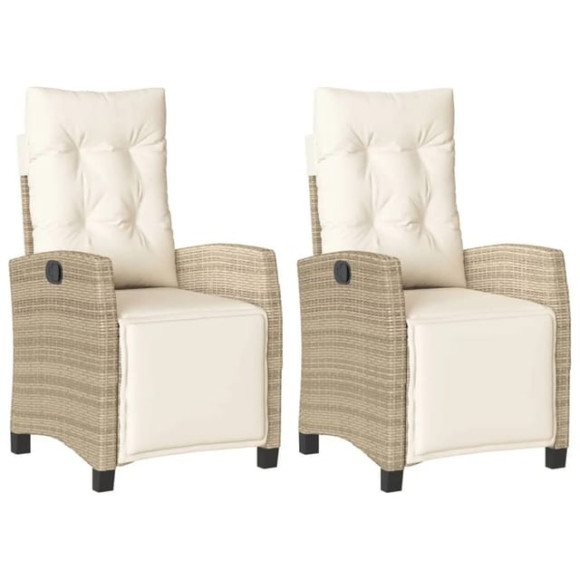 vidaXL Gartensessel mit Fußteil 2 Stk Verstellbar Beige Poly Rattan 365244