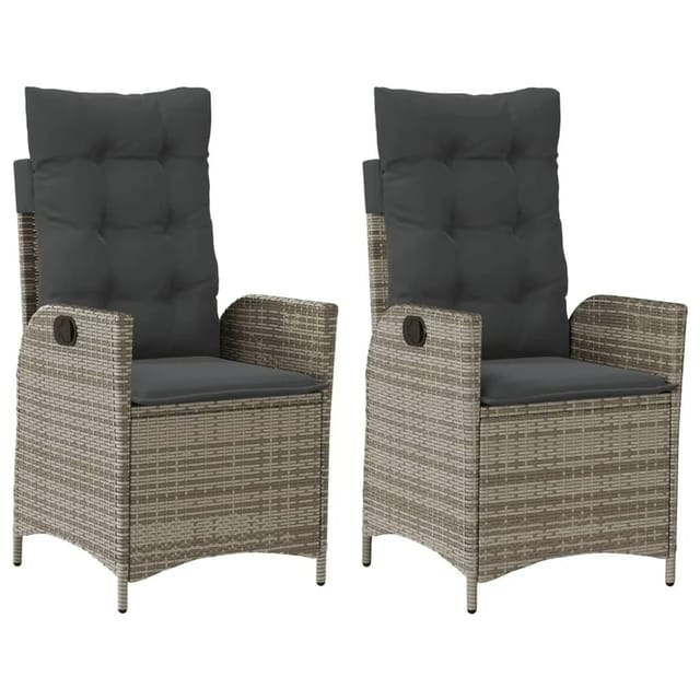 vidaXL Gartensessel mit Kissen 2 Stk Verstellbar Grau Poly Rattan 365267