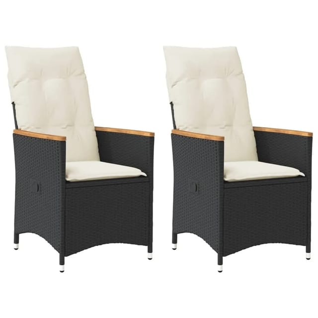 vidaXL Gartensessel mit Kissen 2 Stk Verstellbar Schwarz Poly Rattan 365650