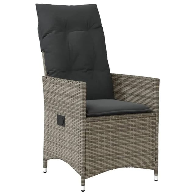 vidaXL Gartensessel Verstellbar mit Kissen Grau Poly Rattan 365640