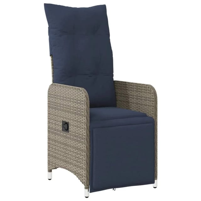 vidaXL Gartensessel Verstellbar mit Kissen Grau Poly Rattan 365699