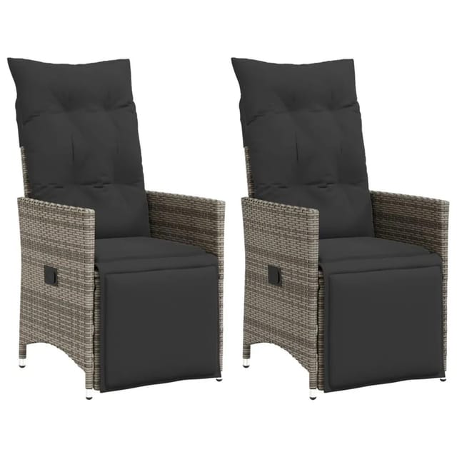 vidaXL Gartensessel mit Kissen 2 Stk Verstellbar Grau Poly Rattan 365668