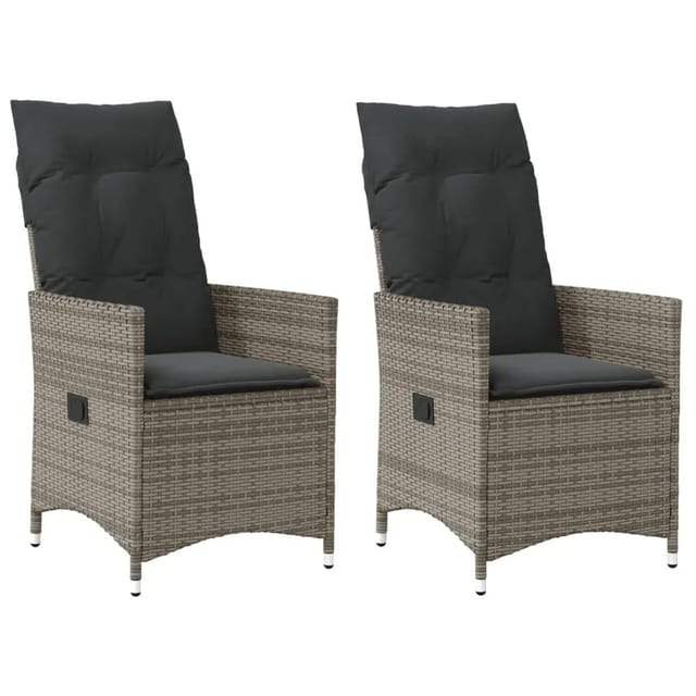 vidaXL Gartensessel mit Kissen 2 Stk Verstellbar Grau Poly Rattan 365647
