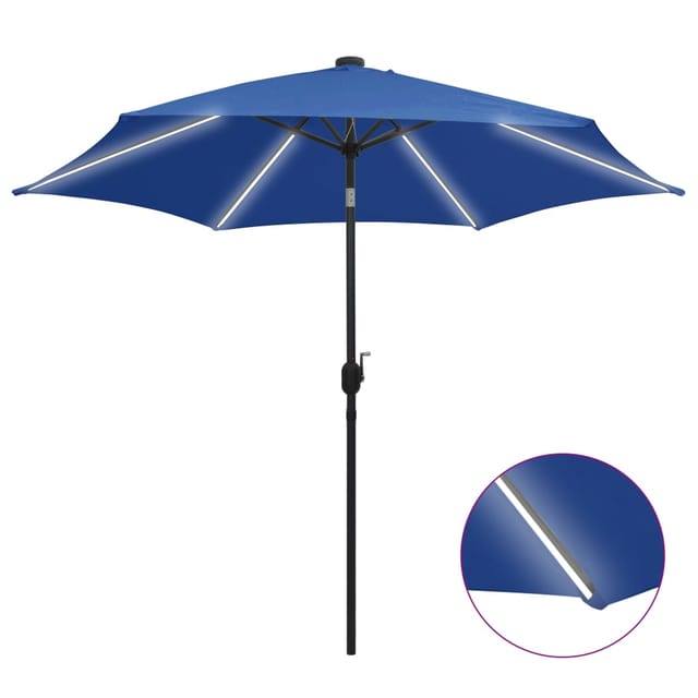 vidaXL Sonnenschirm mit LED-Beleuchtung und Alu-Mast 300 cm Azurblau 47367