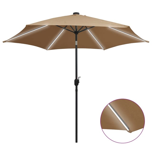 vidaXL Sonnenschirm mit LED-Beleuchtung und Alu-Mast 300 cm Taupe 47363