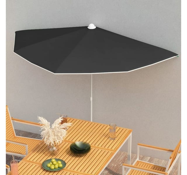 vidaXL Halb-Sonnenschirm mit Mast 180x90 cm Schwarz 315565