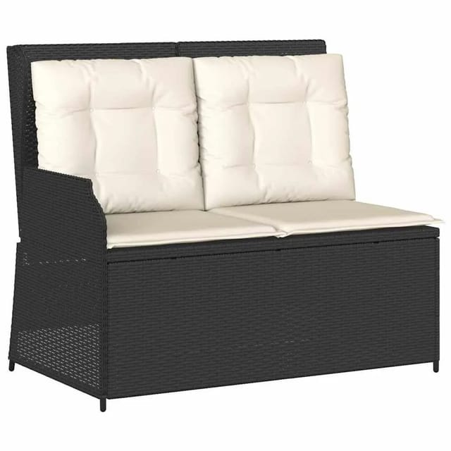 vidaXL Gartenbank Verstellbar mit Kissen Schwarz Poly Rattan 368946