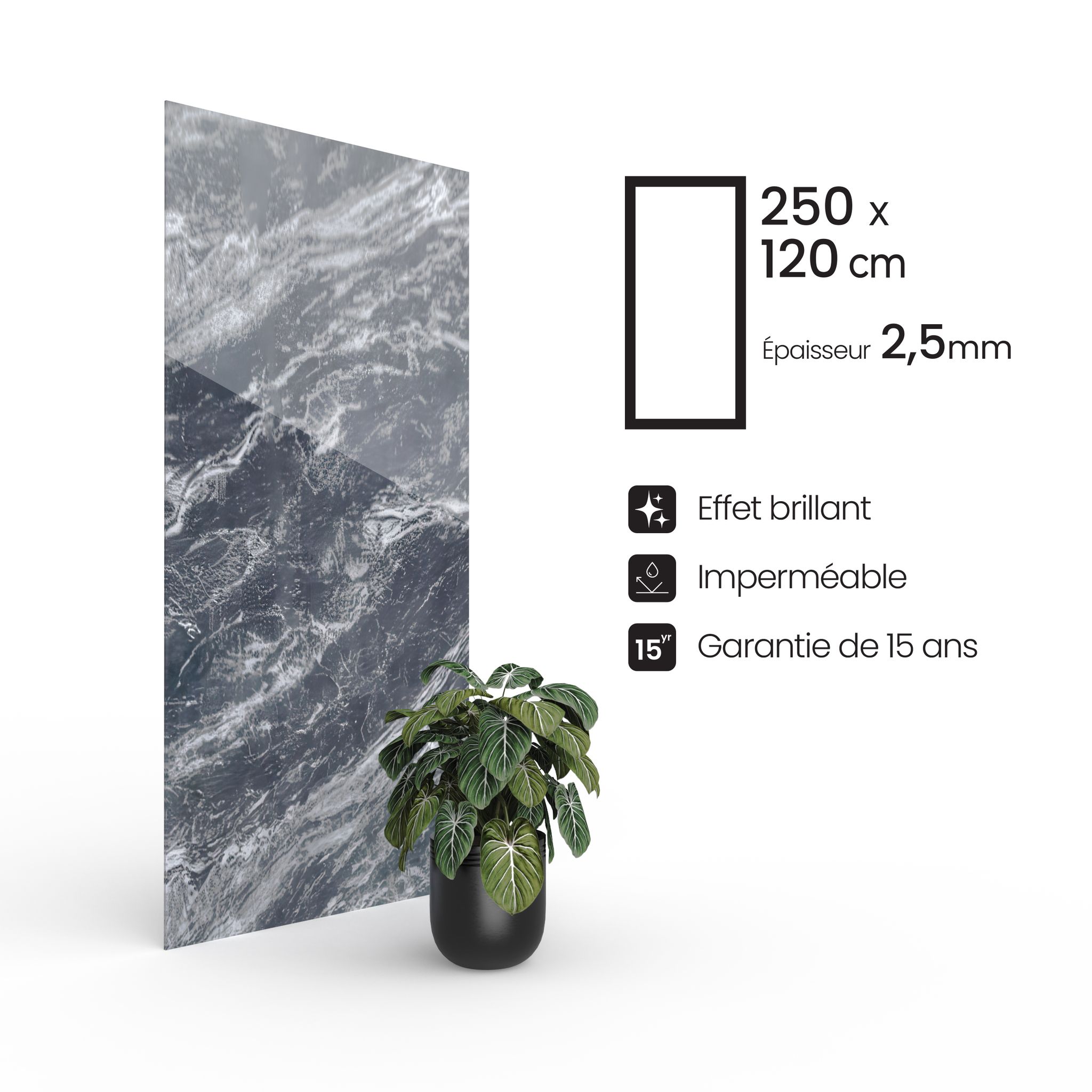 Marmorpaneele Pvc Dunkelgrau (nero Marquina Stil) 250 X 120 Cm 100% Wasserdicht Duschrückwand & Küchenrückwand