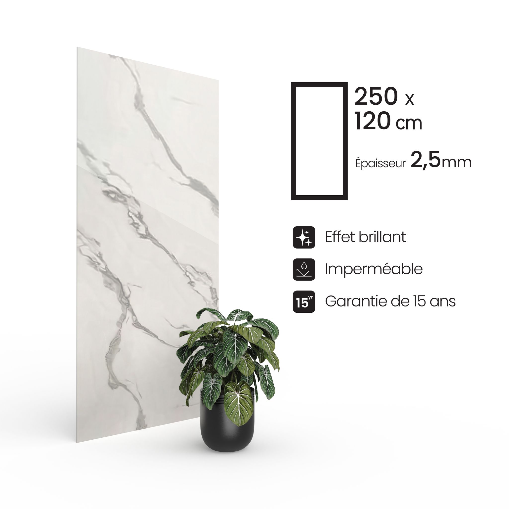 Marmorpaneele Pvc Weiß (carrara Stil) 250 X 120 Cm 100% Wasserdicht Duschrückwand & Küchenrückwand
