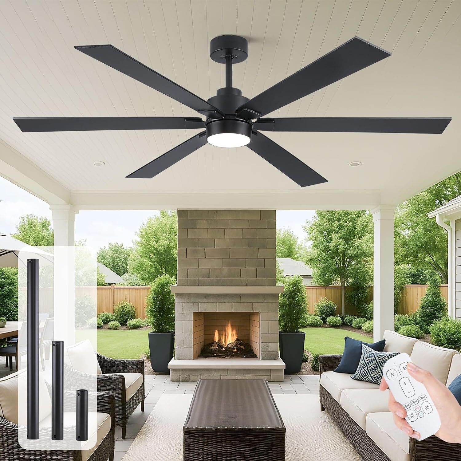 167 Cm Schwarzer Deckenventilator Mit Licht Und Fernbedienung, 6 Flügel Aus Sperrholz, Leiser Industrie-gleichstrommotor Mit Hoher Luftleistung Für Wohnzimmer Oder Garage