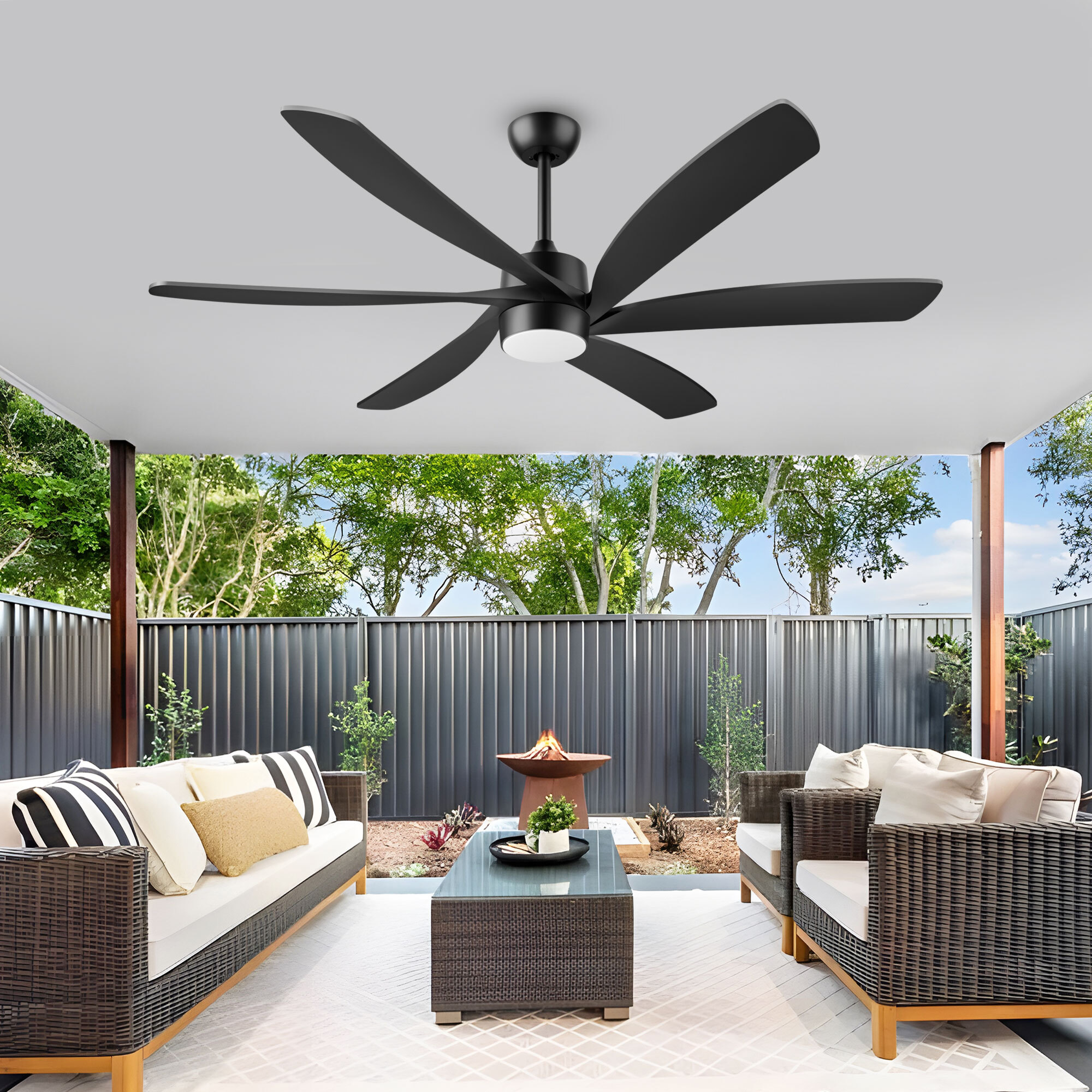 162 Cm Leiser Deckenventilator Für Den Außenbereich Mit Licht, 6 Schwarze Abs-flügel, Dimmbarer Gleichstrommotor Mit Vor- Und Rücklauf Für Veranda Oder Schlafzimmer