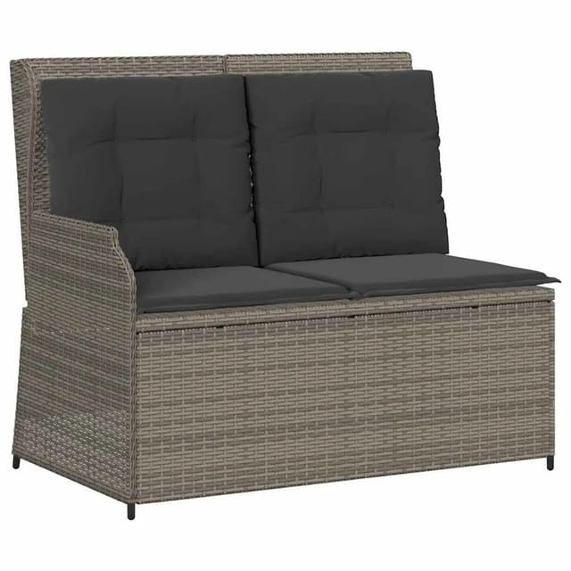 vidaXL Gartenbank Verstellbar mit Kissen Grau Poly Rattan 368948